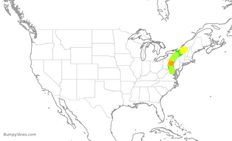 Turbulence forecast map for UCA4238, BTV to IAD