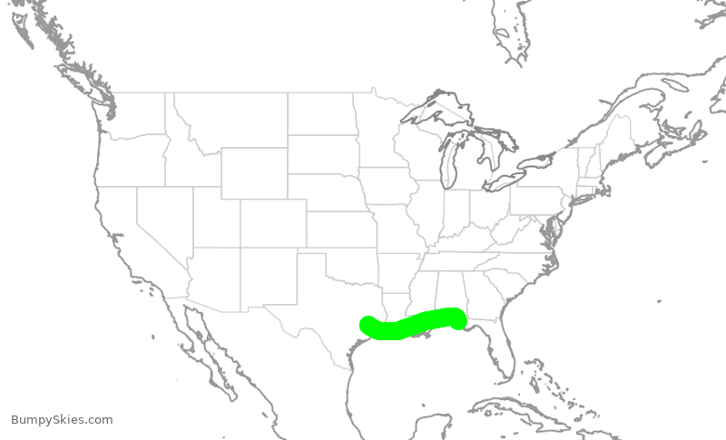 Turbulence forecast map for UCA4255, ECP to IAH