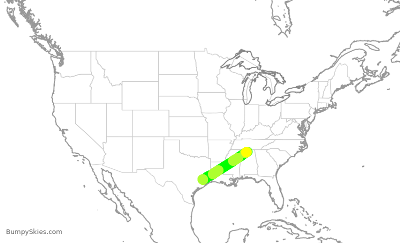 Turbulence forecast map for UCA4255, HSV to IAH
