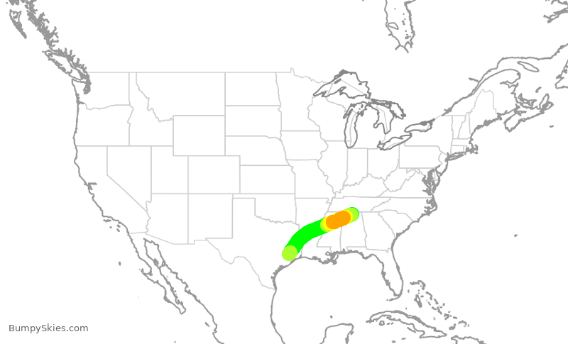 Turbulence forecast map for UCA4269, IAH to HSV