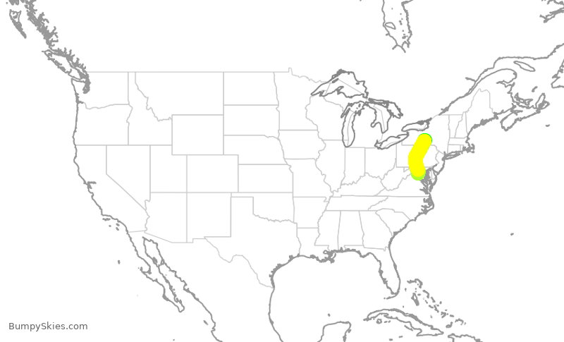 Turbulence forecast map for UCA4269, ITH to IAD