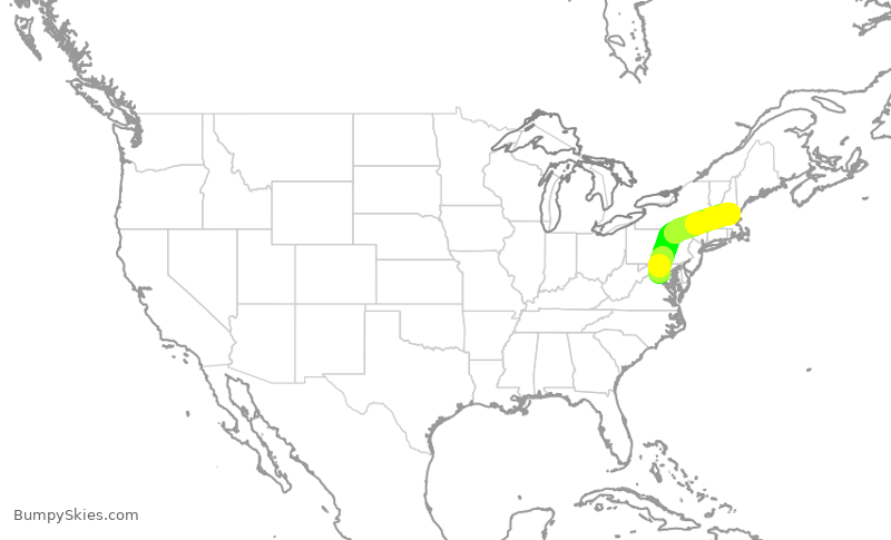 Turbulence forecast map for UCA4270, IAD to MHT