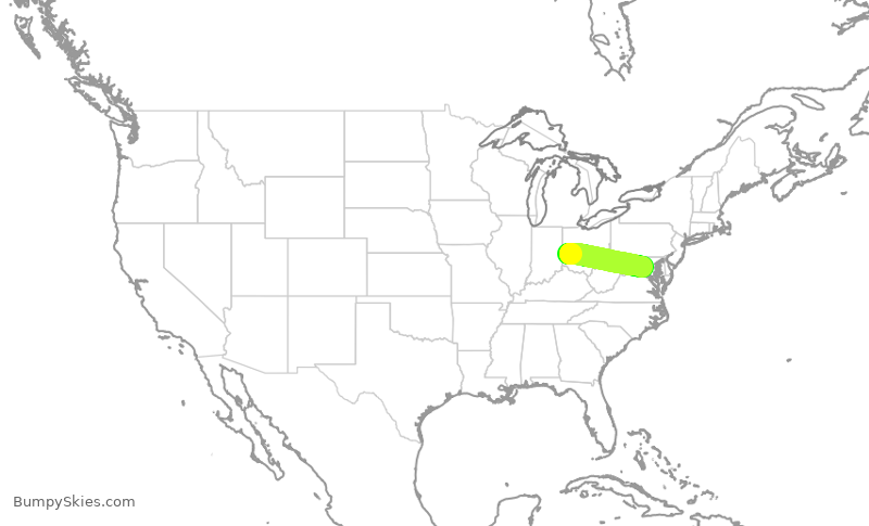 Turbulence forecast map for UCA4296, DAY to IAD