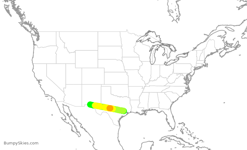 Turbulence forecast map for UCA4299, IAH to ELP