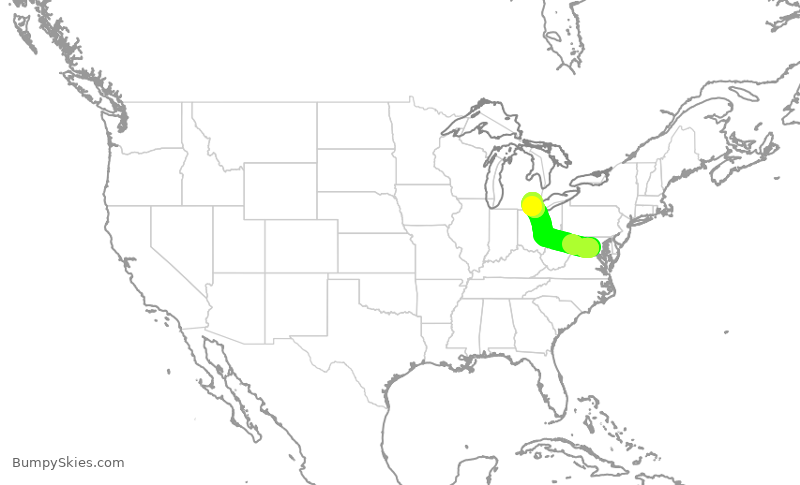 Turbulence forecast map for UCA4316, IAD to DTW
