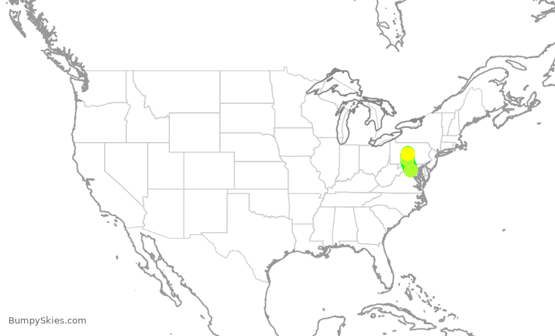 Turbulence forecast map for UCA4319, IAD to SCE