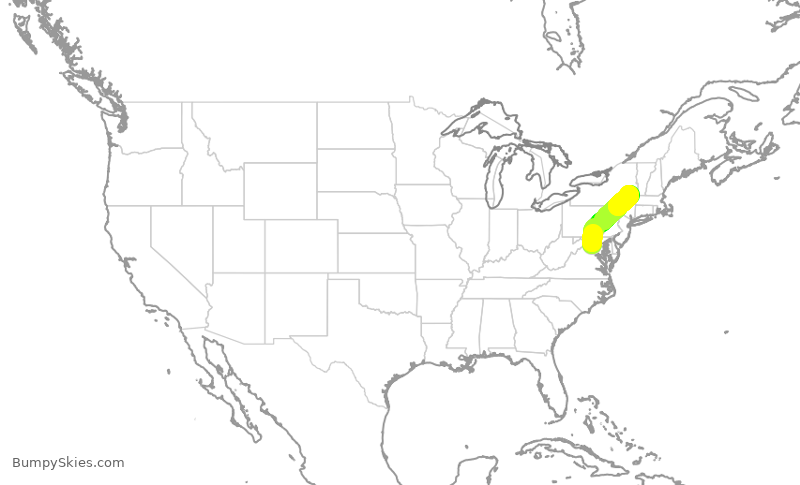 Turbulence forecast map for UCA4321, IAD to ALB
