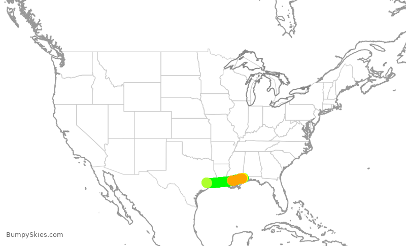 Turbulence forecast map for UCA4323, IAH to MOB