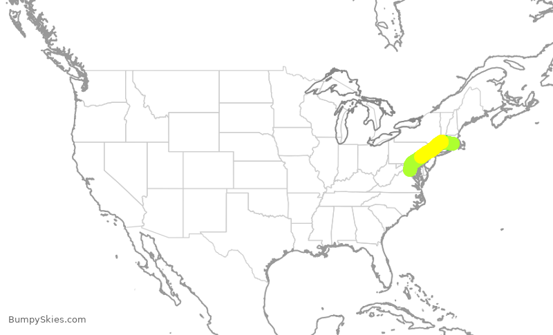Turbulence forecast map for UCA4360, PVD to IAD