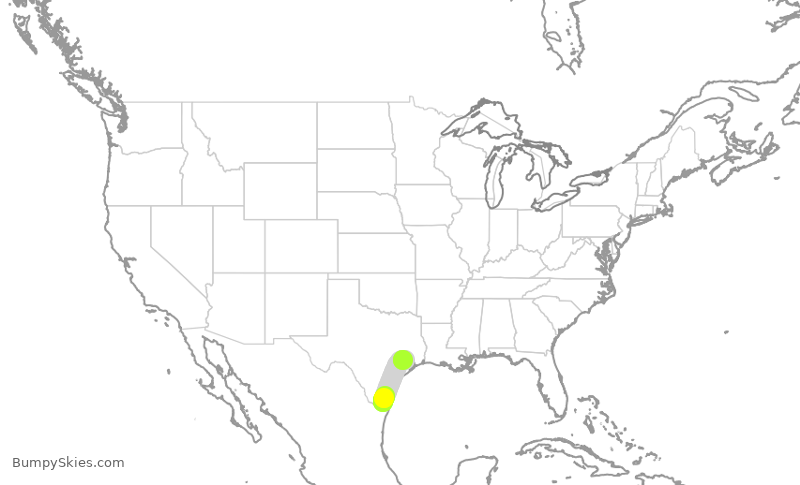 Turbulence forecast map for UCA4363, HRL to IAH