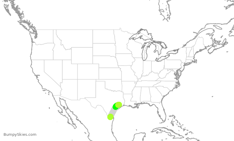 Turbulence forecast map for UCA4835, MFE to IAH