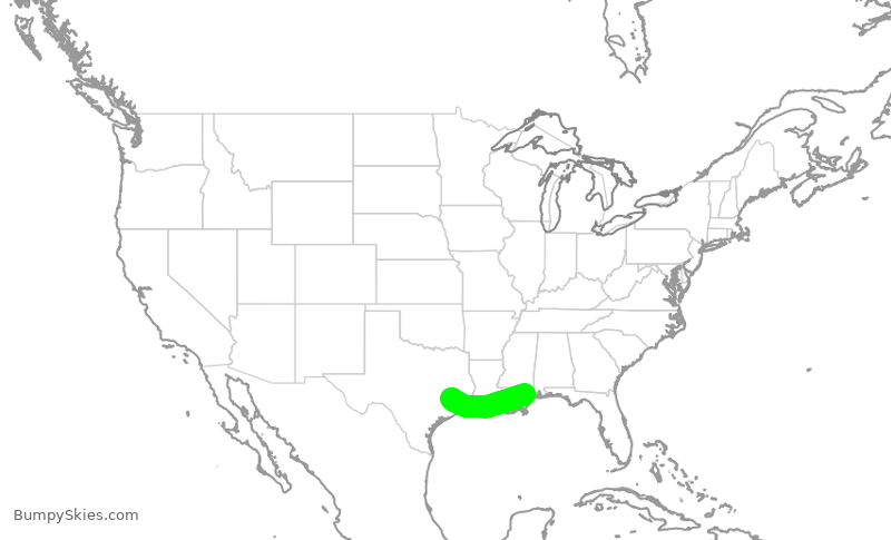 Turbulence forecast map for UCA4837, GPT to IAH