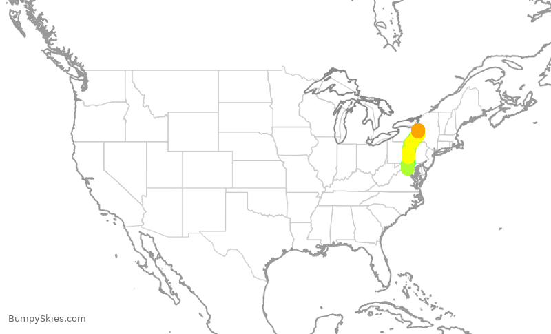 Turbulence forecast map for UCA4880, IAD to SYR