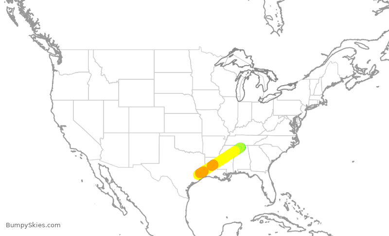 Turbulence forecast map for UCA4893, HSV to IAH