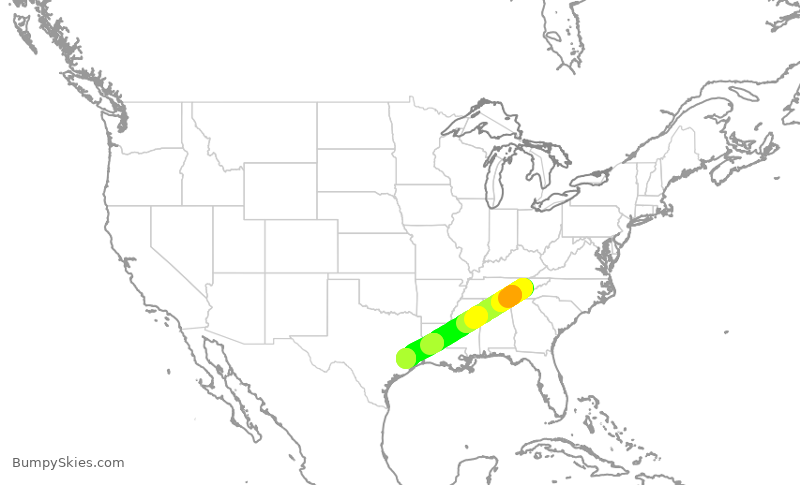 Turbulence forecast map for UCA4913, TYS to IAH
