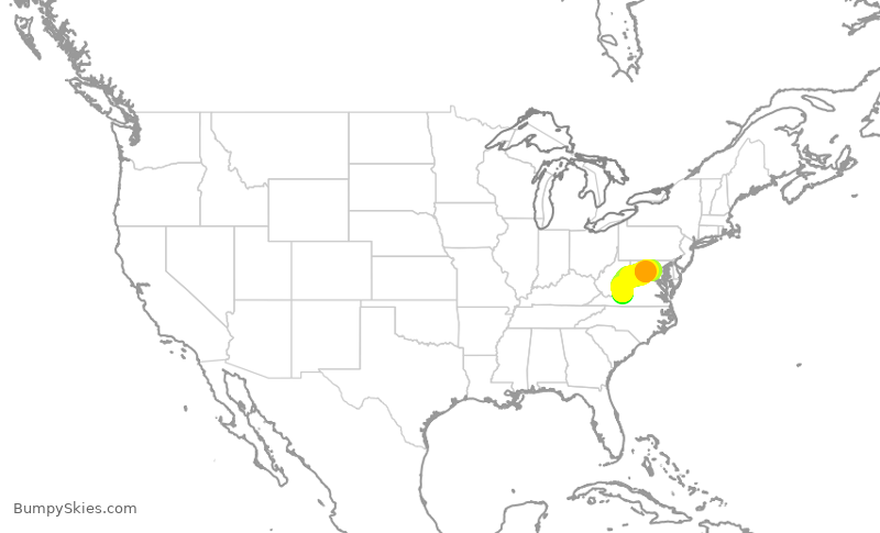Turbulence forecast map for UCA4922, ROA to IAD