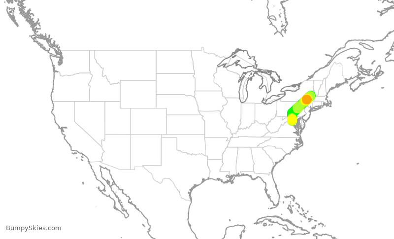 Turbulence forecast map for UCA4926, IAD to ALB