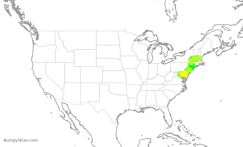 Turbulence forecast map for UCA4930, IAD to MHT