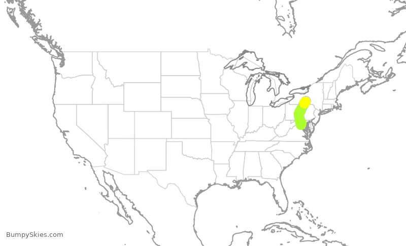 Turbulence forecast map for UCA4939, ITH to IAD