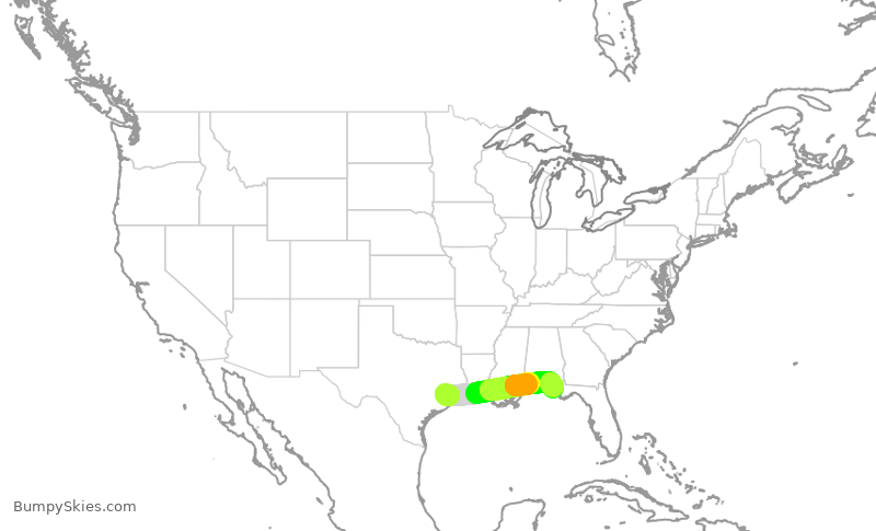 Turbulence forecast map for UCA4969, IAH to ECP