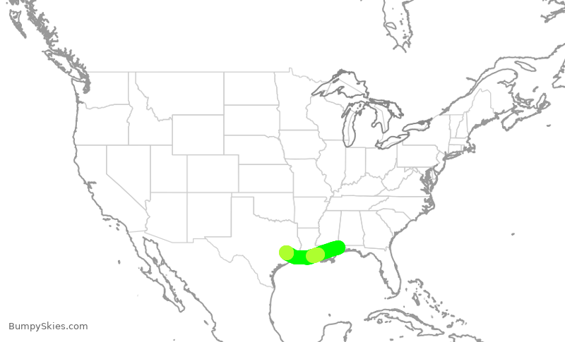Turbulence forecast map for UCA4989, MOB to IAH