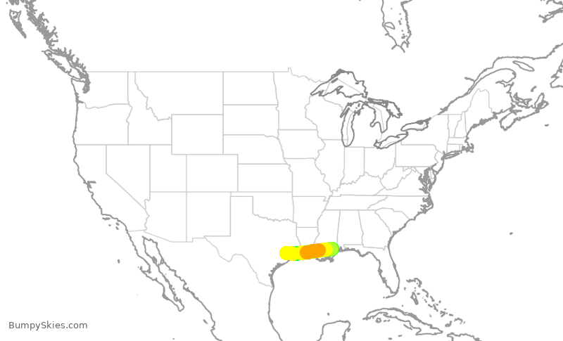 Turbulence forecast map for UCA5004, IAH to GPT