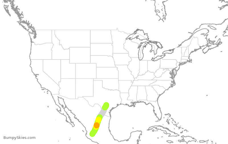 Turbulence forecast map for UPS312, SAT to GDL