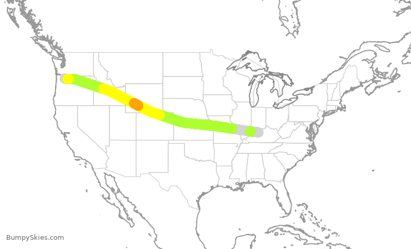 Turbulence forecast map for UPS3982, SDF to PDX