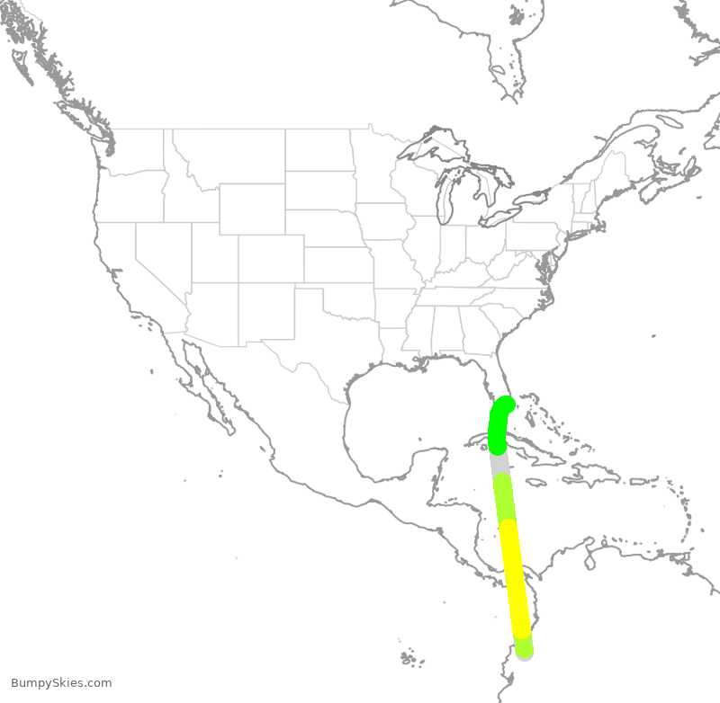 Turbulence forecast map for UPS6383, EQM to MIA