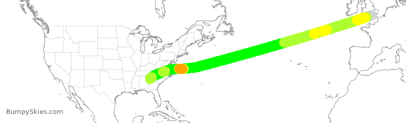 Turbulence forecast map for VIR103, LHR to ATL