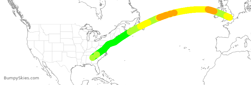 Turbulence forecast map for VIR104, ATL to LHR