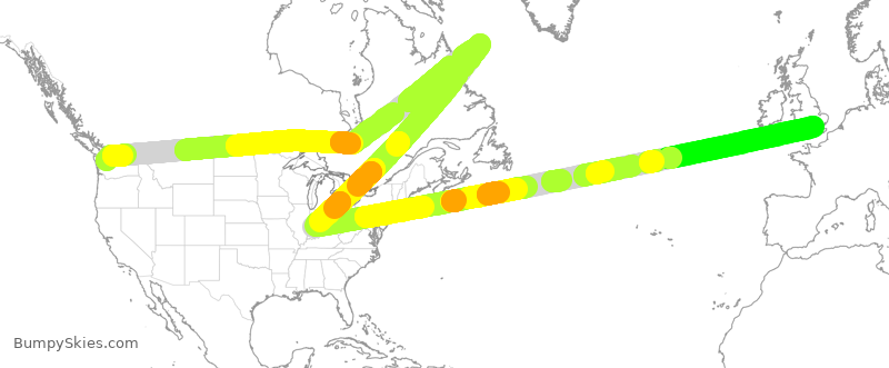 Turbulence forecast map for VIR106, SEA to LHR