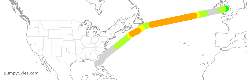 Turbulence forecast map for VIR1074, MCO to MAN