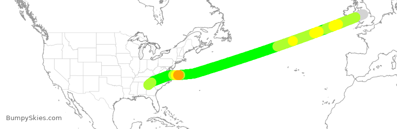 Turbulence forecast map for VIR109, MAN to ATL