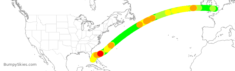 Turbulence forecast map for VIR117, LHR to MIA