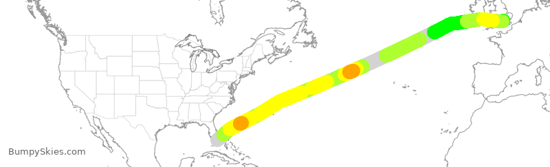 Turbulence forecast map for VIR118, MIA to GLL