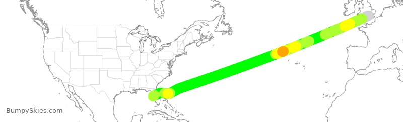 Turbulence forecast map for VIR129, LHR to TPA