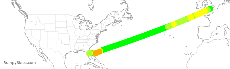 Turbulence forecast map for VIR135, LHR to MCO