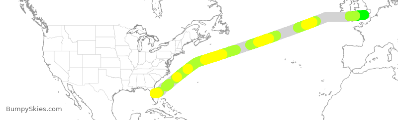 Turbulence forecast map for VIR136, MCO to LHR