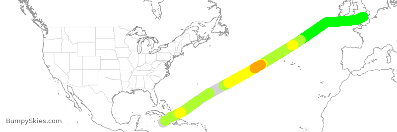 Turbulence forecast map for VIR166, MBJ to LHR