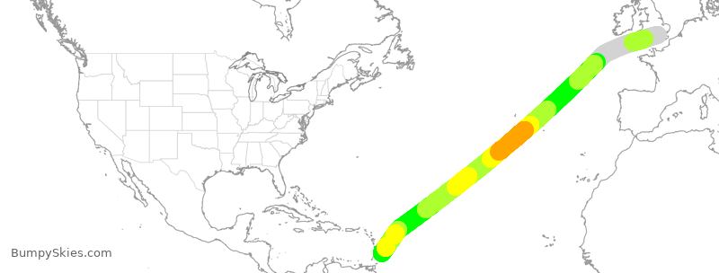 Turbulence forecast map for VIR185, LHR to BGI