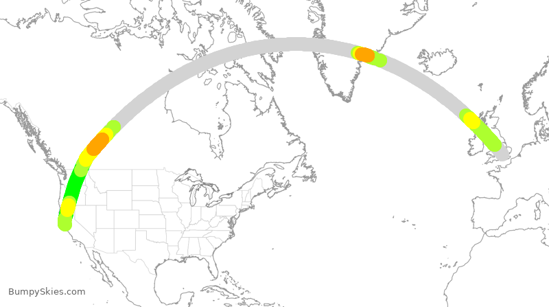Turbulence forecast map for VIR19, LHR to SFO