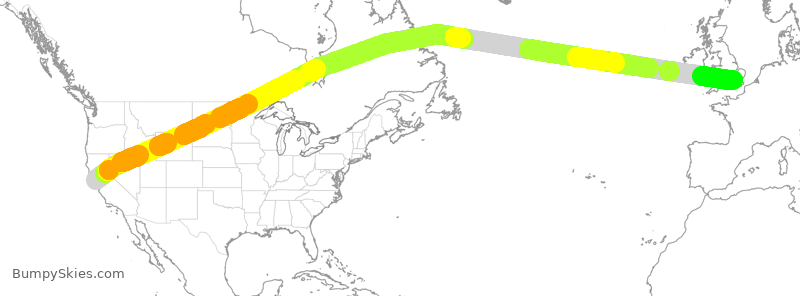 Turbulence forecast map for VIR20, SFO to LHR