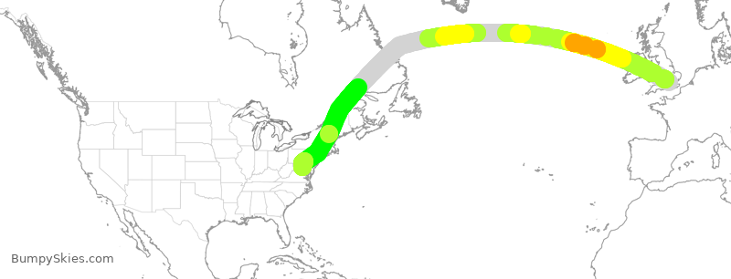 Turbulence forecast map for VIR21, LHR to IAD