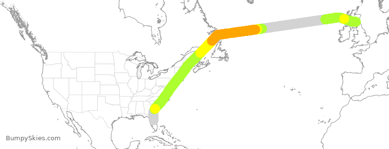 Turbulence forecast map for VIR226, MCO to EDI