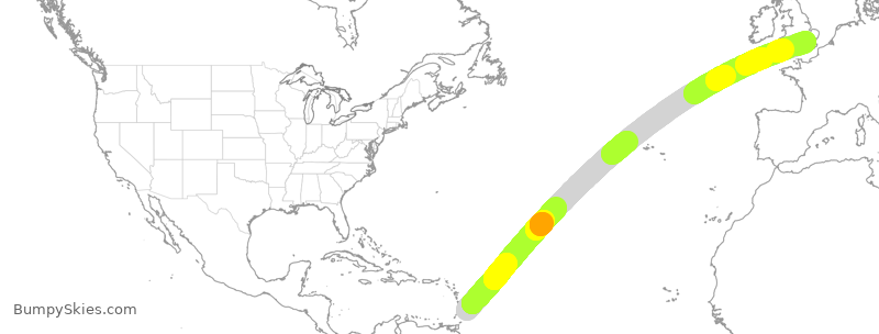 Turbulence forecast map for VIR230, BGI to LHR