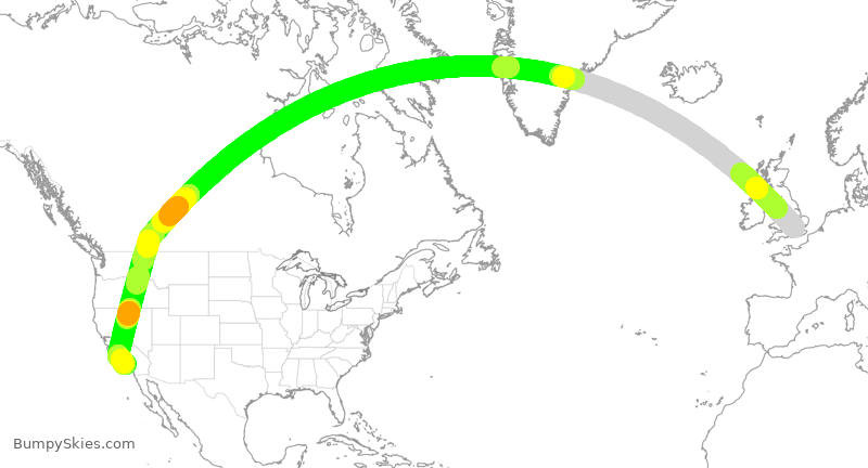 Turbulence forecast map for VIR23, LHR to LAX