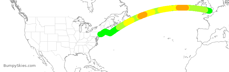 Turbulence forecast map for VIR25, LHR to JFK