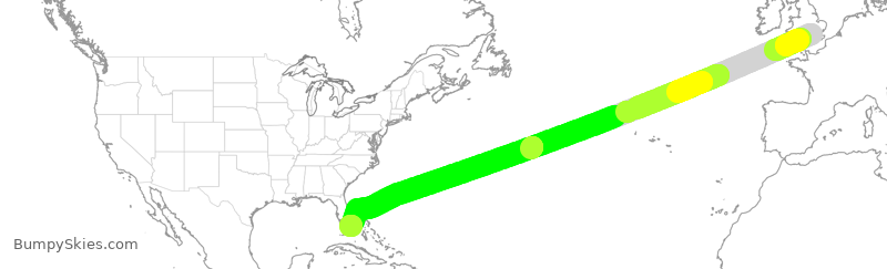 Turbulence forecast map for VIR5, LHR to MIA