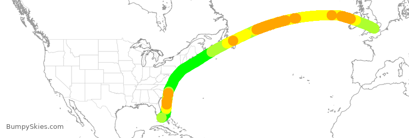Turbulence forecast map for VIR6, MIA to LHR